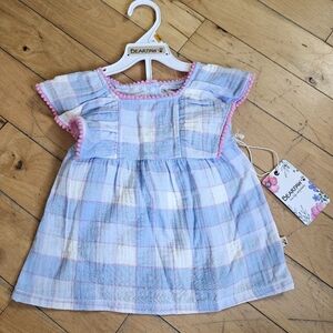 Bearpaw Plaid PomPom Ruffle Dress + Diaper Cover